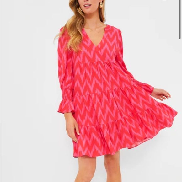 Tuckernuck POMANDER PLACE Hot Pink Ikat Kenzo Dress Red Sz XS NEW - Picture 1 of 14